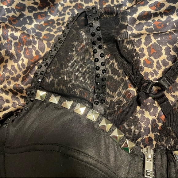 Studded Black Rhinestone Bustier Buckle Crop Top - Picture 7 of 16